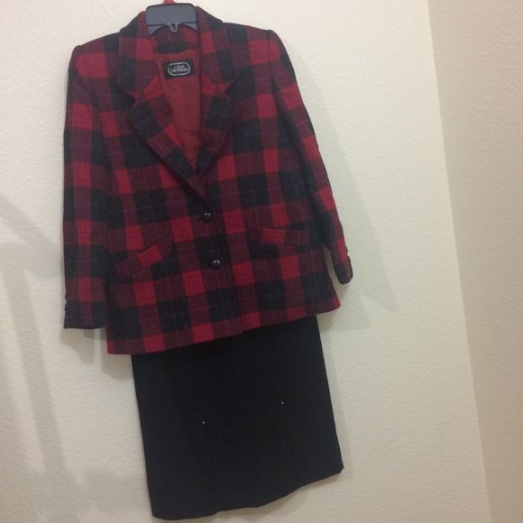 Plum Blossom 2-pc Suit Plaid Blazer + Midi Skirt - Picture 4 of 15